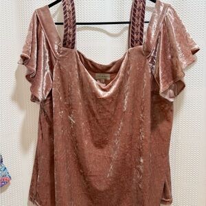 Blush Pink Lucky Brand Crushed Velvet  Off-Shoulder Top XL